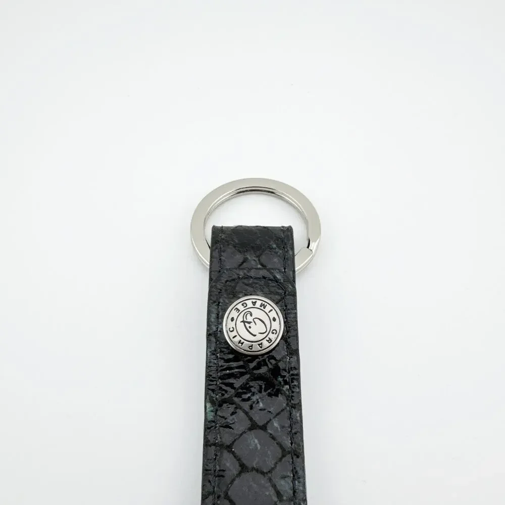 Graphic Image Keychain Strap Black Faux Snakeskin Pattern with Logo‎ Accent